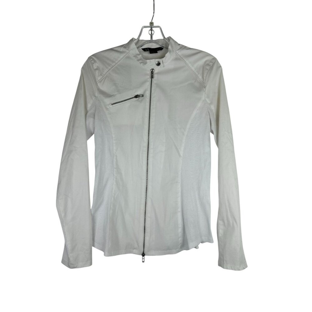 Armani Exchange Womens White Long-Sleeve Zip-Up Jacket Light Weight Medium